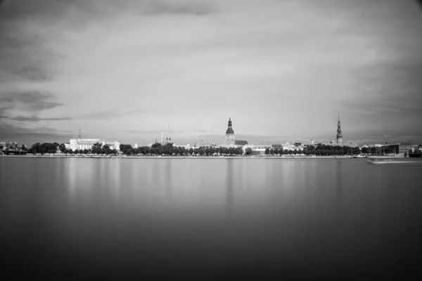 Riga City Capital Latvia Panoramic View River Daugava Cable Bridge — Stock Photo, Image