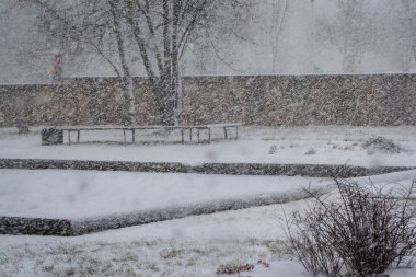 puslu kış parkta büyük kar yağışı