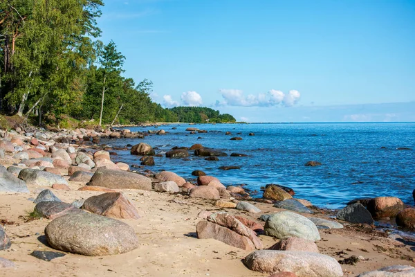 Nagy Durva Sziklák Kiterjedő Vidéken Lettországban Beach — Stock Fotó