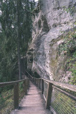 iz parça kayalık uçurum ile yeşil yaz ormandaki hiking Turizm