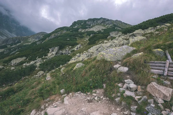 Versant Rocheux Montagne Dans Les Montagnes Tatra Sous Ciel Nuageux — Photo