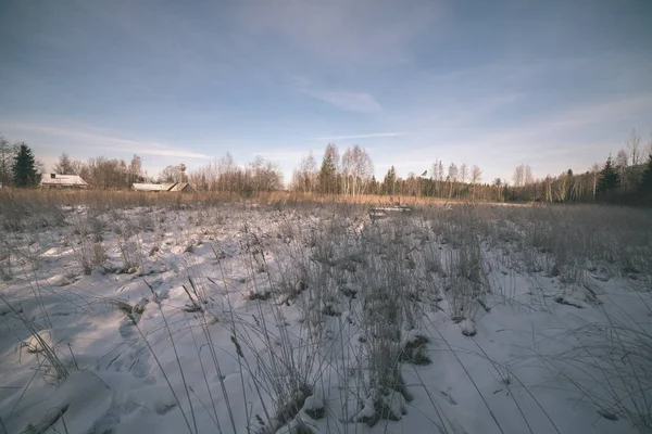 Gröna Landskapet Med Gräs Täckt Med Snö Lettland — Stockfoto