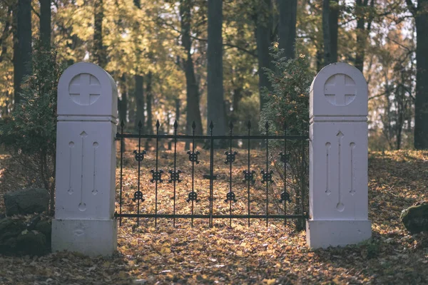 Portões Antigo Cemitério Outono Com Barras Metal — Fotografia de Stock