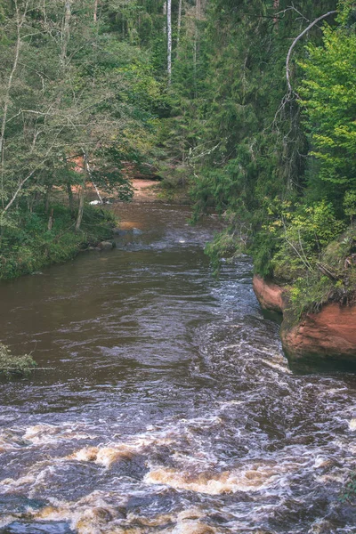 Sandsteinklippen Ufer Des Flusses Amata Und Grüne Wälder Lettland — Stockfoto