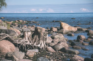 güneşli bir gün Beach'te deniz sert kayalarda