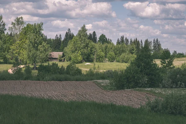 背景に農村の家夏の田園風景 — ストック写真