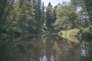 nehir, Amata Letonya ile kumtaşı kayalıklarla, yeşil yapraklar yaz aylarında su akışı