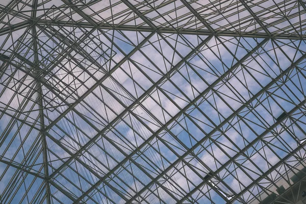 detail of glass roof with metal grid