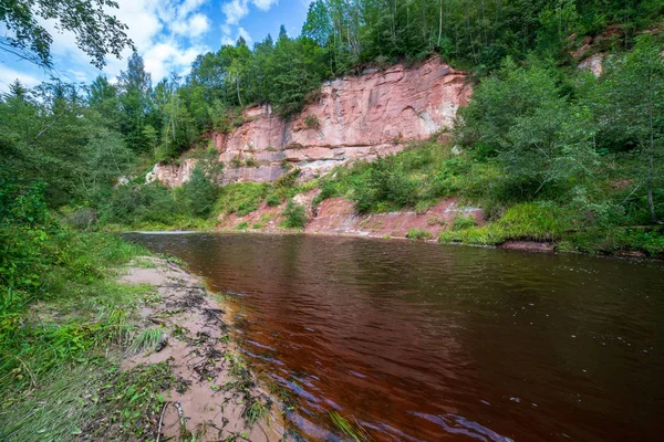 Río Arenisca Acantilados Bosque Verano Verde Río Amata Letonia — Foto de Stock