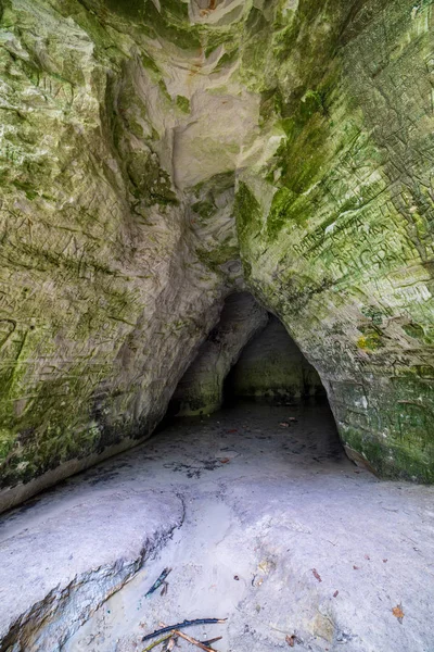 森の中に砂岩の岩付近ガウヤ川の夏 ラトビア — ストック写真