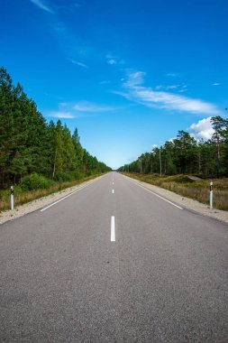 Yaz asfalt yol işaretleri ve işaretler perspektifte