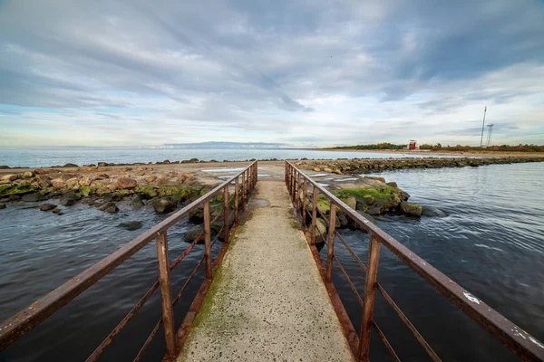 Old Rusty Metal Pier Calm Sea — Stock Photo, Image