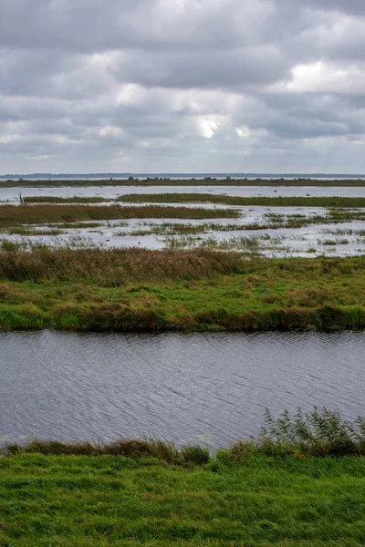 沼泽地区和河流下戏剧性的云 — 图库照片