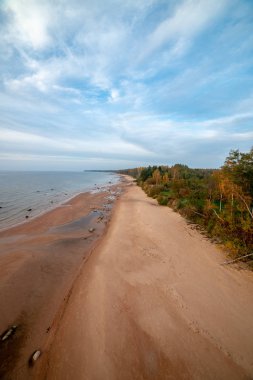 düşük tide bulutlu gün içinde sonbahar renkleri ile kumlu deniz plaj