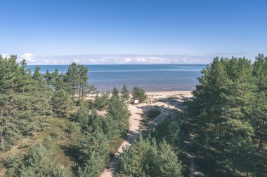 Yaz aylarında sakin su üzerinde mavi gökyüzü