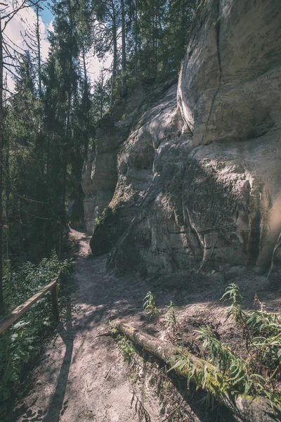 Touristenpfad Mit Holzweg Der Nähe Der Sandsteinklippe Sietiniezis Lettland — Stockfoto