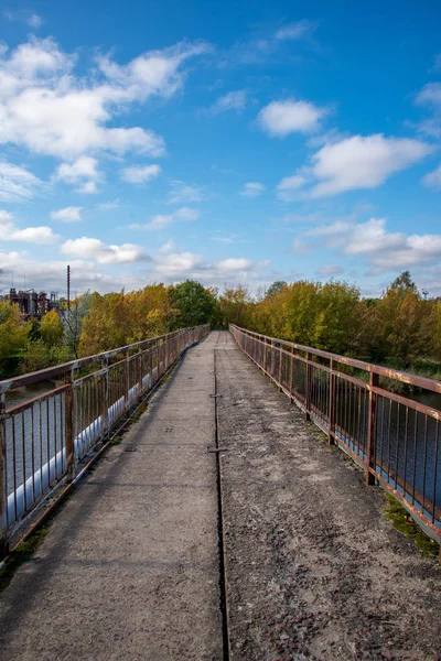 Malerischer Blick Auf Leere Brücke Bäume Und Blauen Himmel Lettland — Stockfoto