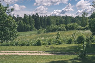 ağaçlar ve yaz aylarında yeşil bitki örtüsü ile kırsal doğal görünümünü