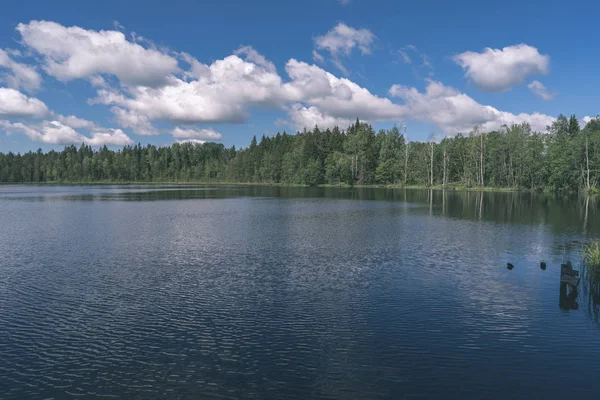 Блакитне Небо Над Спокійною Водою Влітку — стокове фото