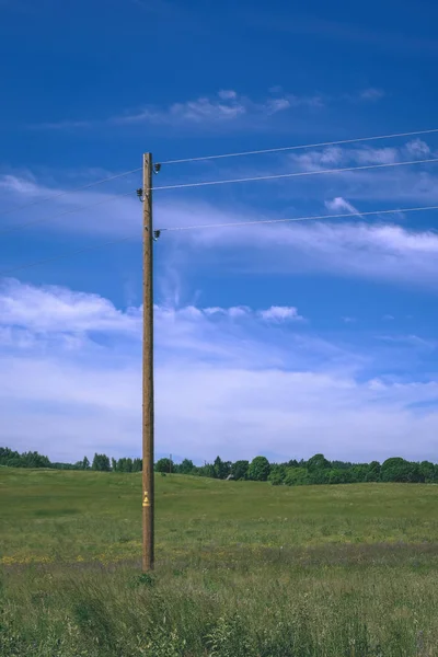 Postes Linha Eletricidade Fios Ambiente Rural — Fotografia de Stock