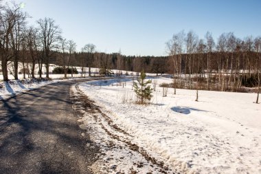 kar kış yol lastik izleri ile kaplı