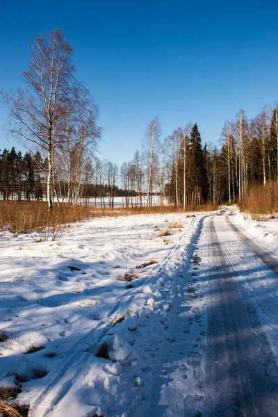 kar kış yol lastik izleri ile kaplı