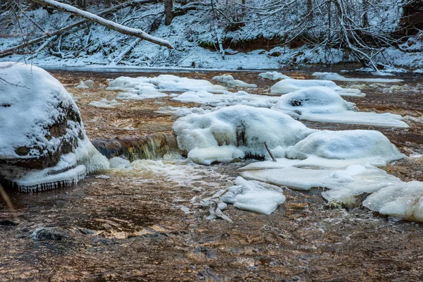 Malebný Pohled Lesní Amata Řeky Zimě Lotyšsko — Stock fotografie