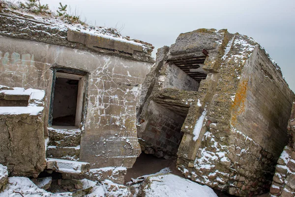 ruins of old war fort in Liepaja, Latvia on snowy winter day