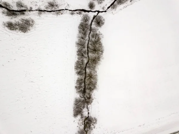 Land Liten Flod Linjerna Fält Vinter — Stockfoto