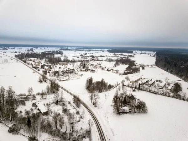 Estradas Rurais Inverno Pequena Aldeia Cima — Fotografia de Stock