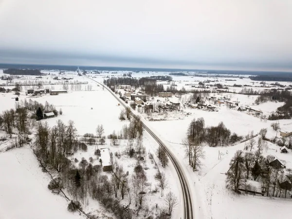 Estradas Rurais Inverno Pequena Aldeia Cima — Fotografia de Stock