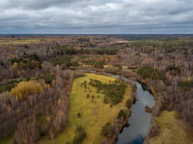 yılan nehir orman, Letonya ile kırsal bölgenin havadan görünümü