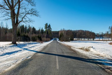 Kışın yol boş asfalt doğal görünümü