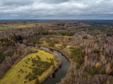 yılan nehir orman, Letonya ile kırsal bölgenin havadan görünümü