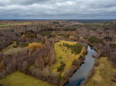 yılan nehir orman, Letonya ile kırsal bölgenin havadan görünümü