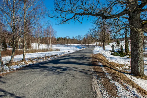 Kışın Yol Boş Asfalt Doğal Görünümü — Stok fotoğraf