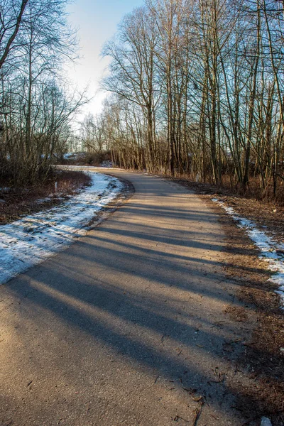 Festői Kilátás Nyílik Üres Aszfaltozott Télen — Stock Fotó