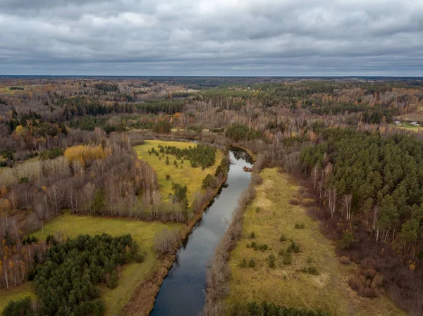 鸟图农村地区与蛇河在森林 拉脱维亚 — 图库照片