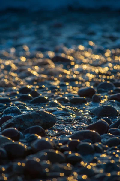 Крупным Планом Вид Каменистый Пляж Галька Море — стоковое фото