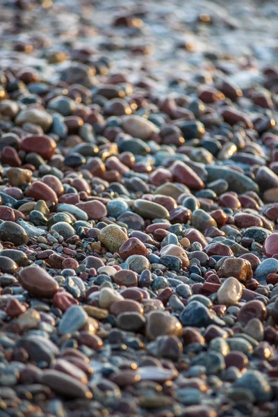 Крупным Планом Вид Каменистый Пляж Галька Море — стоковое фото