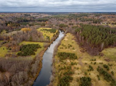 yılan nehir orman, Letonya ile kırsal bölgenin havadan görünümü