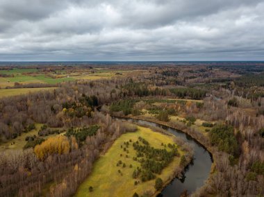 yılan nehir orman, Letonya ile kırsal bölgenin havadan görünümü
