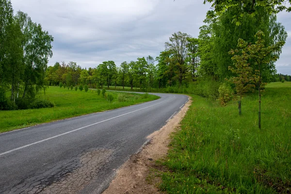 Strada Campagna Vuota Durante Stagione Primaverile — Foto Stock