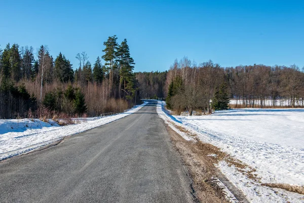 Kışın yol boş asfalt doğal görünümü