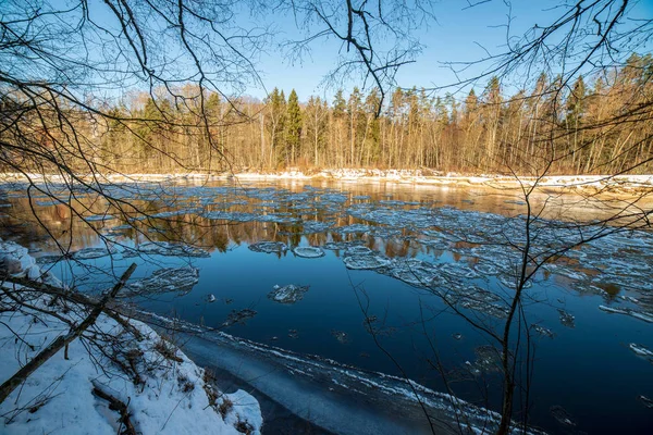 Acantilados Arenisca Orilla Del Río Gauja Invierno Letonia — Foto de Stock