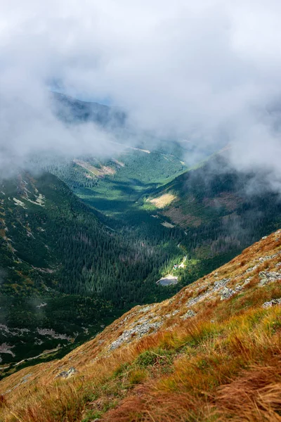 Wandern Über Wolken Der Slowakischen Tatra Markierte Wanderwege Mit Felsen — Stockfoto