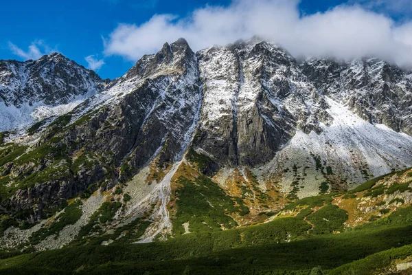 Montagne Tatra Slovacche Estate Verdi Pendii Con Cime Innevate Giornata — Foto Stock