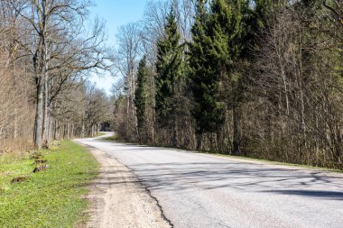 boş ülke stabilize yol çamur ile su birikintileri ve darbelere. kirli yol yüzeyi kum ve küçük taşlarla