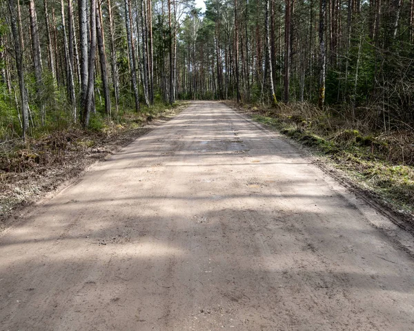 Lege Land Onverharde Weg Met Modder Plassen Hobbels Vuil Wegdek — Stockfoto