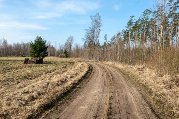 Boş Ülke Stabilize Yol Çamur Ile Birikintileri Darbelere Kirli Yol — Stok fotoğraf